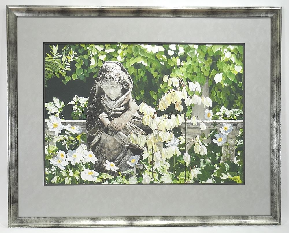 Watercolour signed S.L. Mitchell, 24 x 34" "Statue-Floral". (1 of 4)