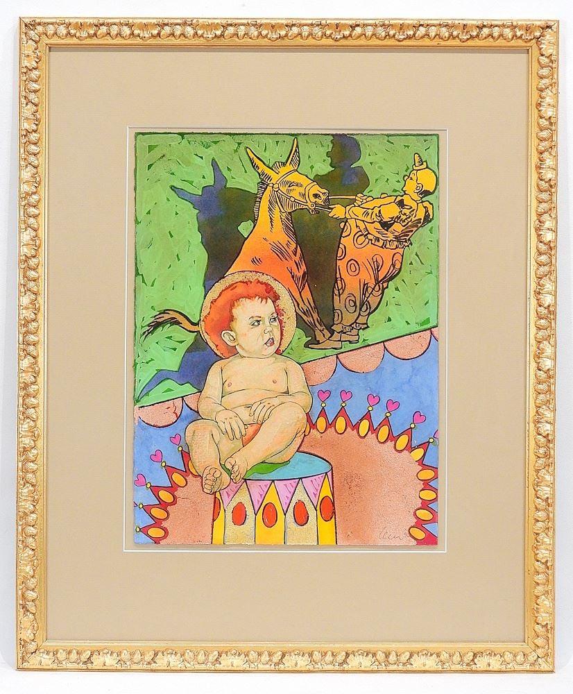 Mixed Media on Paper signed (Grant) Leier, 15 x 11", "Circus Boy Wanted Another Snow-Cone". (1 of 5)