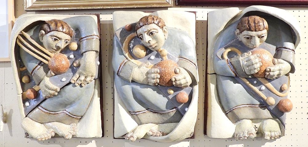 Stoneware Triptych Monogrammed by Lorraine Malach, Each 22 1/2 x 14 1/2 x 6 1/2" "Planetary... (1 of 6)