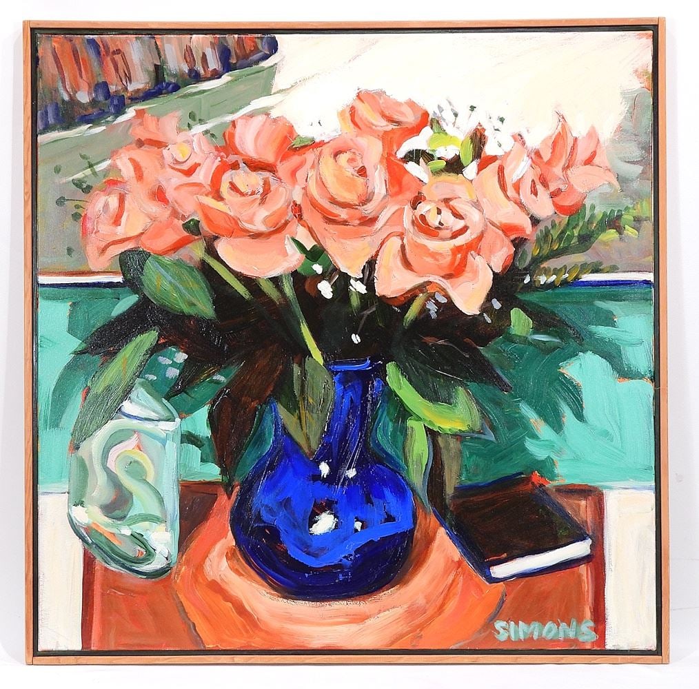 Acrylic on Canvas signed (Brian) Simons, 29 3/4 x 30 1/4", "Blue Vase #2" 1998. (1 of 6)
