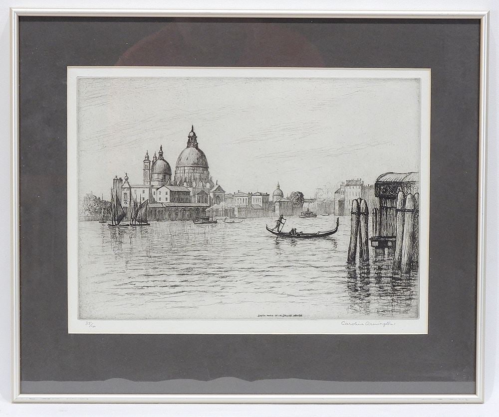 Etching signed Caroline Armington, Plate 8 5/8 x 12 1/4", "Santa Maria" (1 of 4)