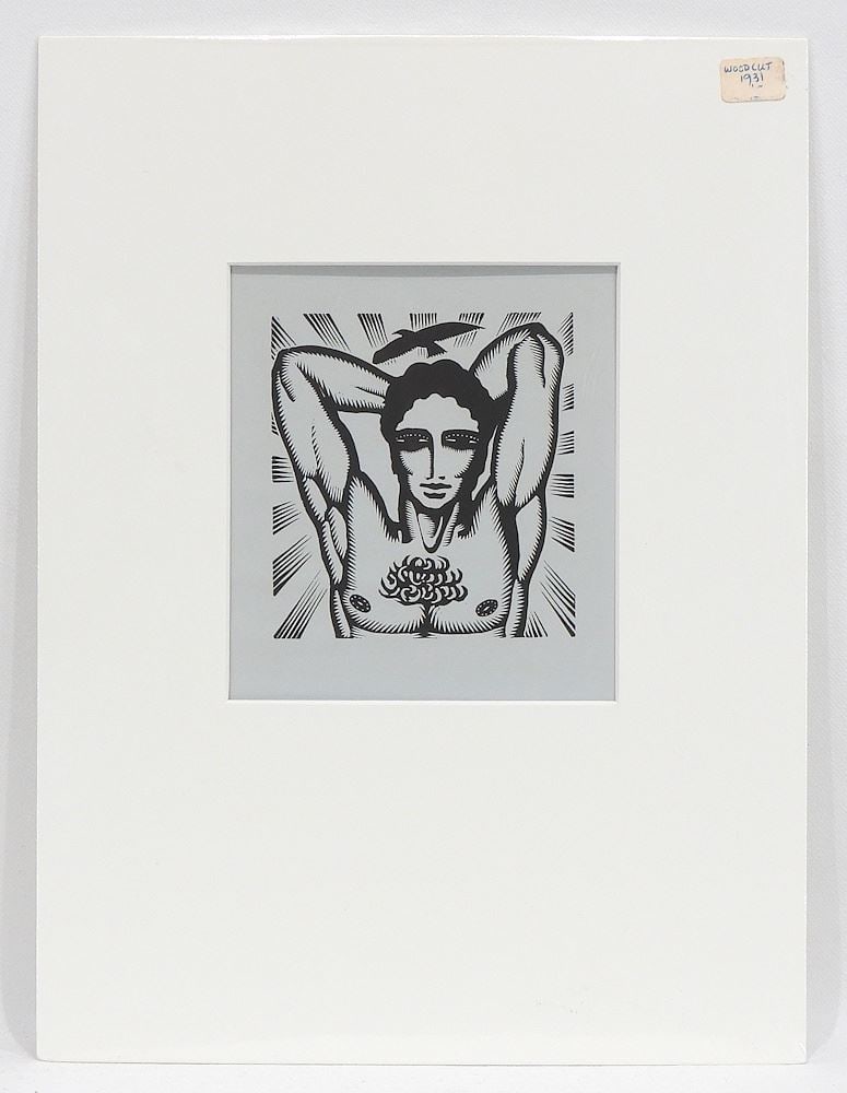 Woodcut by James Reid, 5 x 4 1/2" w/Leaf Verso. (1 of 4)