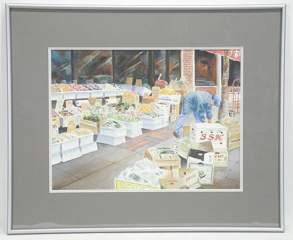 Watercolour signed S. Robert, 10 1/4 x 14", "Roadside Grocery". (1 of 3)