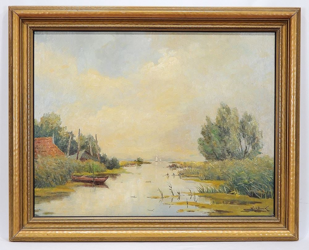 Oil on Panel signed W. VanDer Burde, 24 x 30 1/2", "Coastal Scene". (1 of 4)