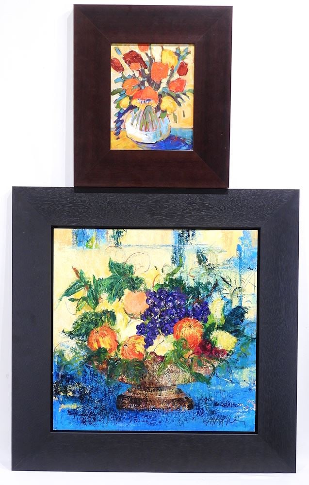 Two Mixed Media signed (Elene) Gamache, Larger 20 x 20" "Fruits" & "Flowers". (1 of 7)
