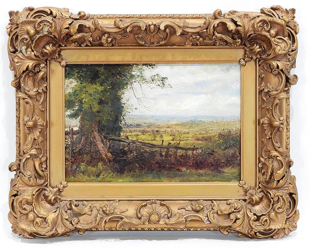Oil on Board signed John Fullwood 1876, 8 1/2 x 12" "Landscape View". (1 of 5)