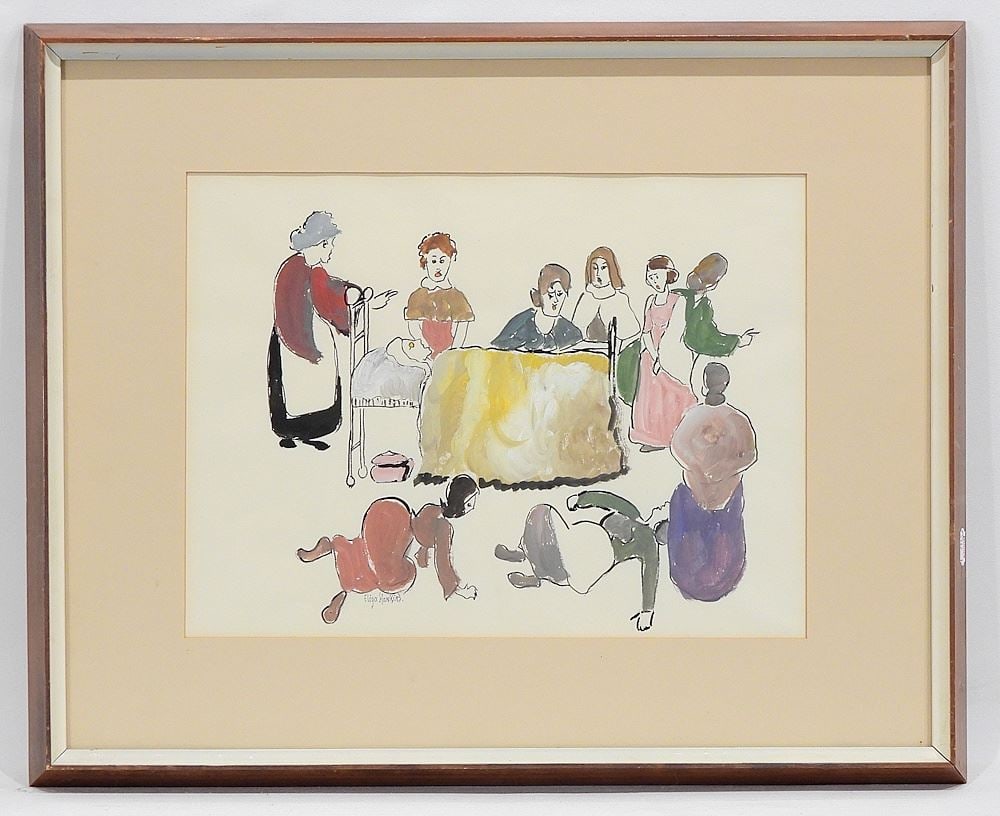 Watercolour signed Eliza Hawkins, 10 1/4 x 14", "Female Figures Gathering". (1 of 4)