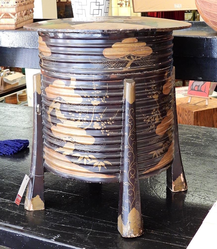 Meiji Lacquered Cylindrical Box, 15" Diameter. (1 of 3)