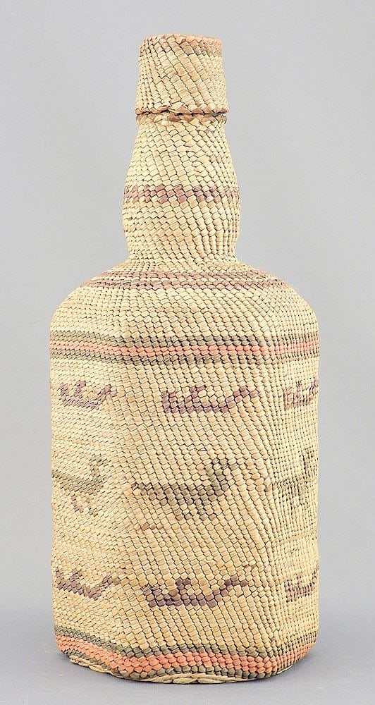 Nuu-Chah-Nulth Basketry Wrapped Bottle, 9 3/8"h. (1 of 3)