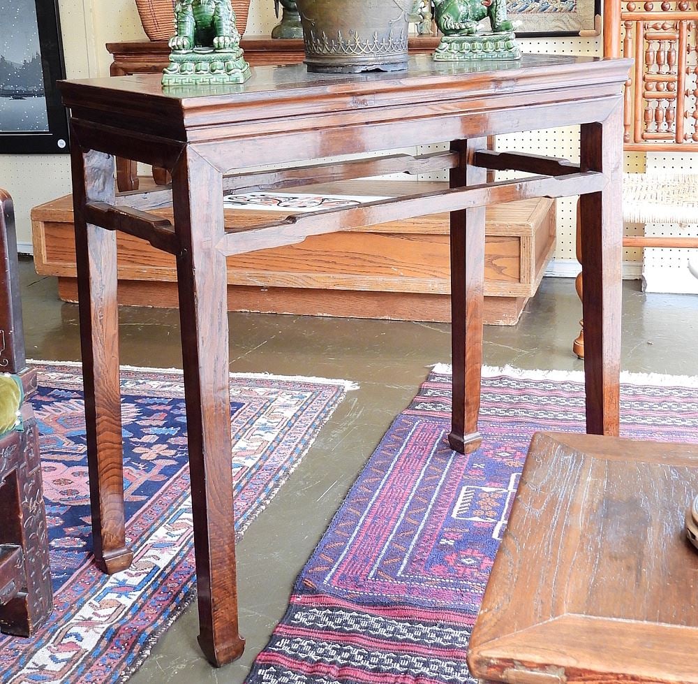 Chinese Hardwood Table w/Inset Surface, 32 1/4 x 34 x 16 1/2". (1 of 5)