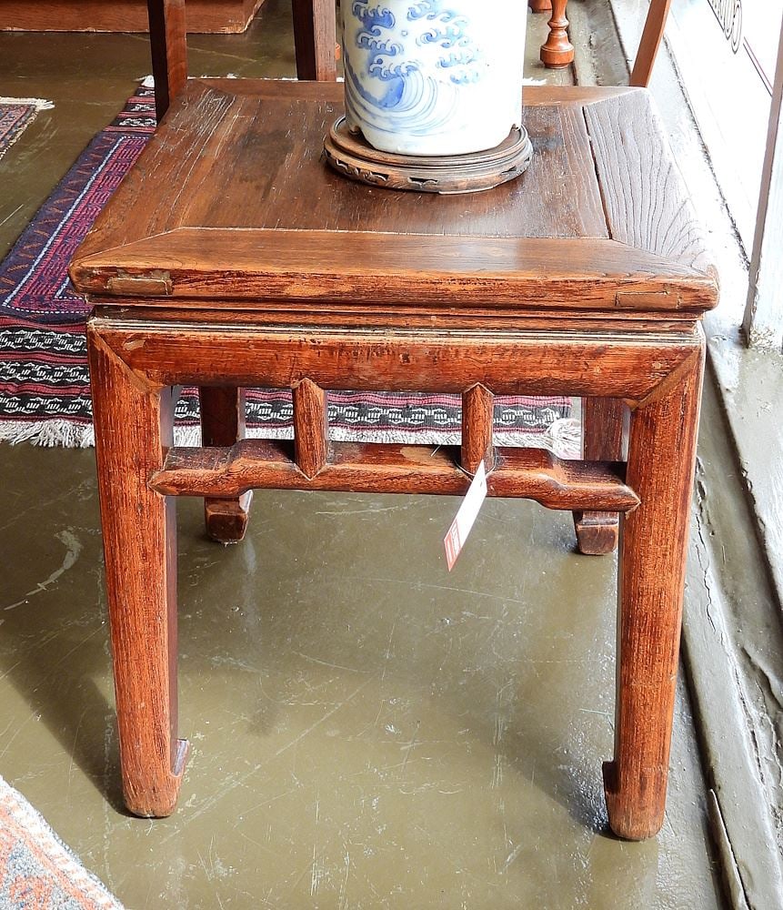 Old Chinese Elm Wood Side Table, 20 x 17 1/4 x 17 1/4". (1 of 3)