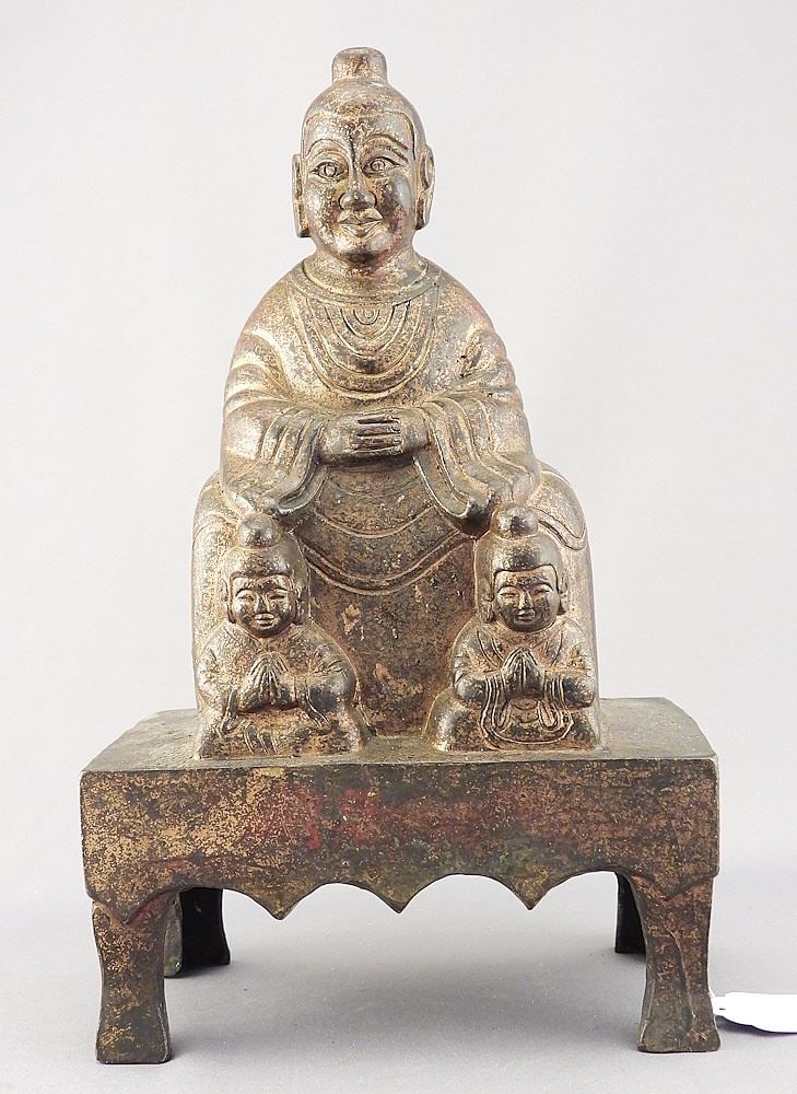 Chinese Gilt Copper Alloy of the Buddha with Attendants, 10 1/8"h.: Chinese Gilt Copper Alloy of the Buddha with Attendants, 10 1/8"h.