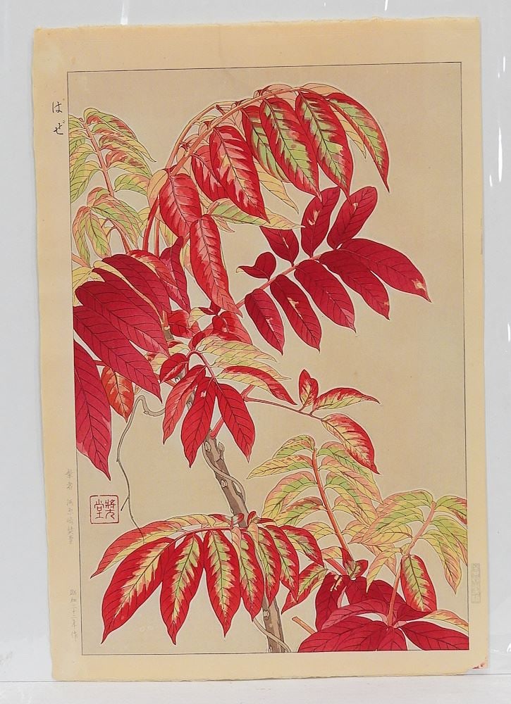Japanese Woodblock Print by Shodo Kawarazaki, Sight 14 1/4 x 9 1/2", "Haze".: Japanese Woodblock Print by Shodo Kawarazaki, Sight 14 1/4 x 9 1/2", "Haze".