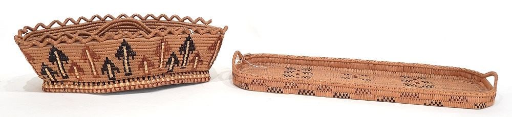 Thompson River Style Salish Basketry Cutlery Tray (14 3/4"L) & Long Tray (damage noted). (1 of 6)