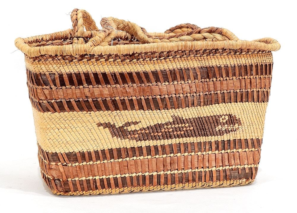 Nuu-Chah-Nulth Shopping Basket, 14 3/4"L (handles modified). (1 of 3)