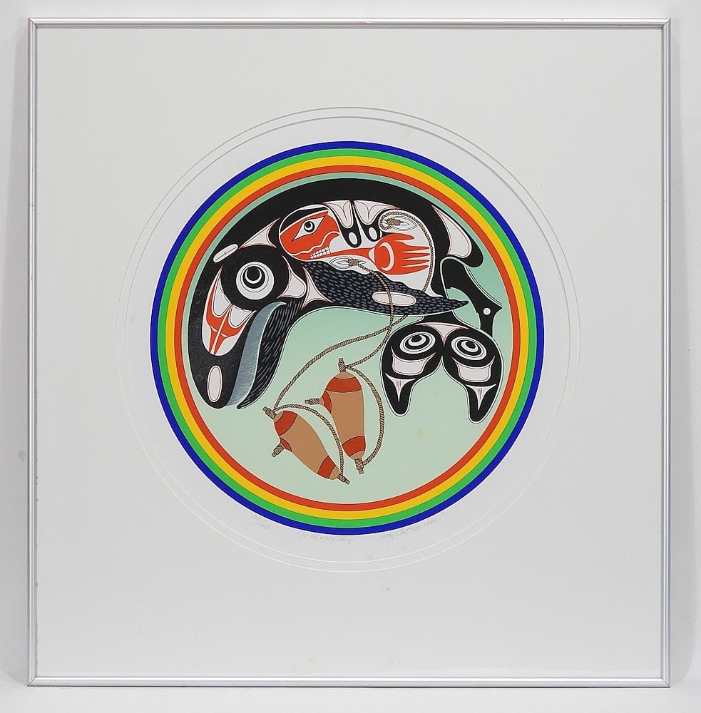 Nuu-Chah-Nulth Serigraph signed A. (Art) Thompson 1989, 17 5/8" Diam., "In Memory Only" #134/150. (1 of 4)