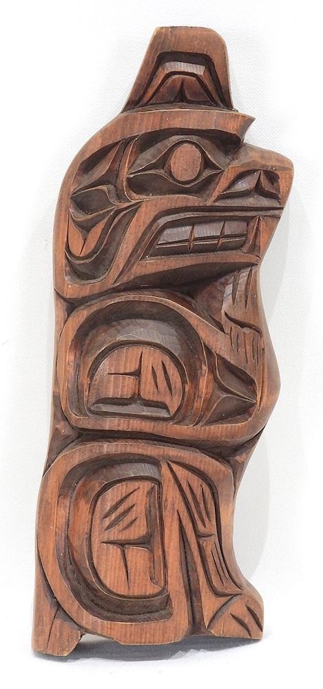 Northwest Coast Cedar "Bear" Carving signed George Manson, 10 3/4"h. (1 of 2)