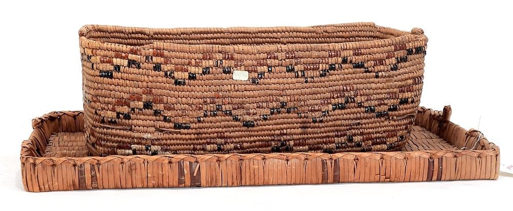 Old Salish Oblong Basket (15 1/2"L) & Tray, 20 3/8"L. (1 of 6)