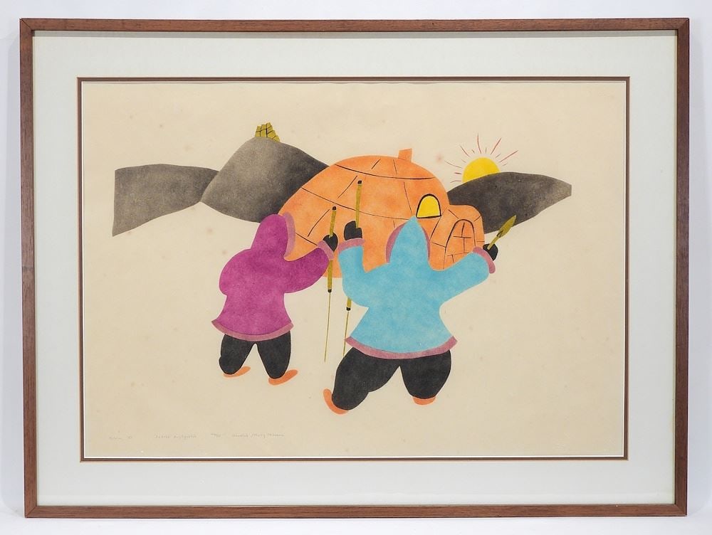 Inuit Print by Ohoveluk/Mary Okheena , 21 1/4 x 30 3/4", "Atiktok Angilgaktok". (1 of 3)