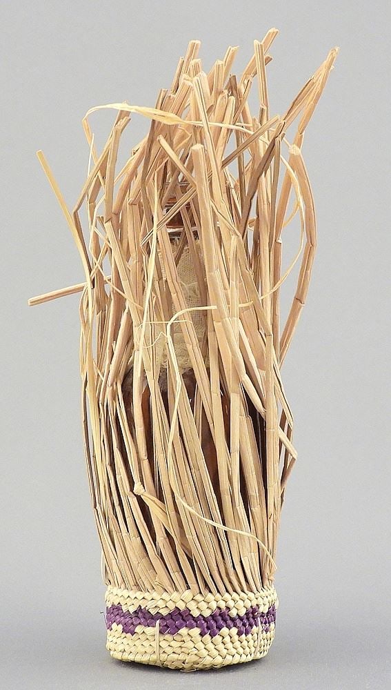 Nuu-Chah-Nulth Partially Woven Specimen Bottle, 4"h.: Nuu-Chah-Nulth Partially Woven Specimen Bottle, 4"h.