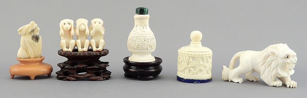Five Asian Carvings (1 resin), 1 1/2 - 1 3/4"h. (1 of 4)