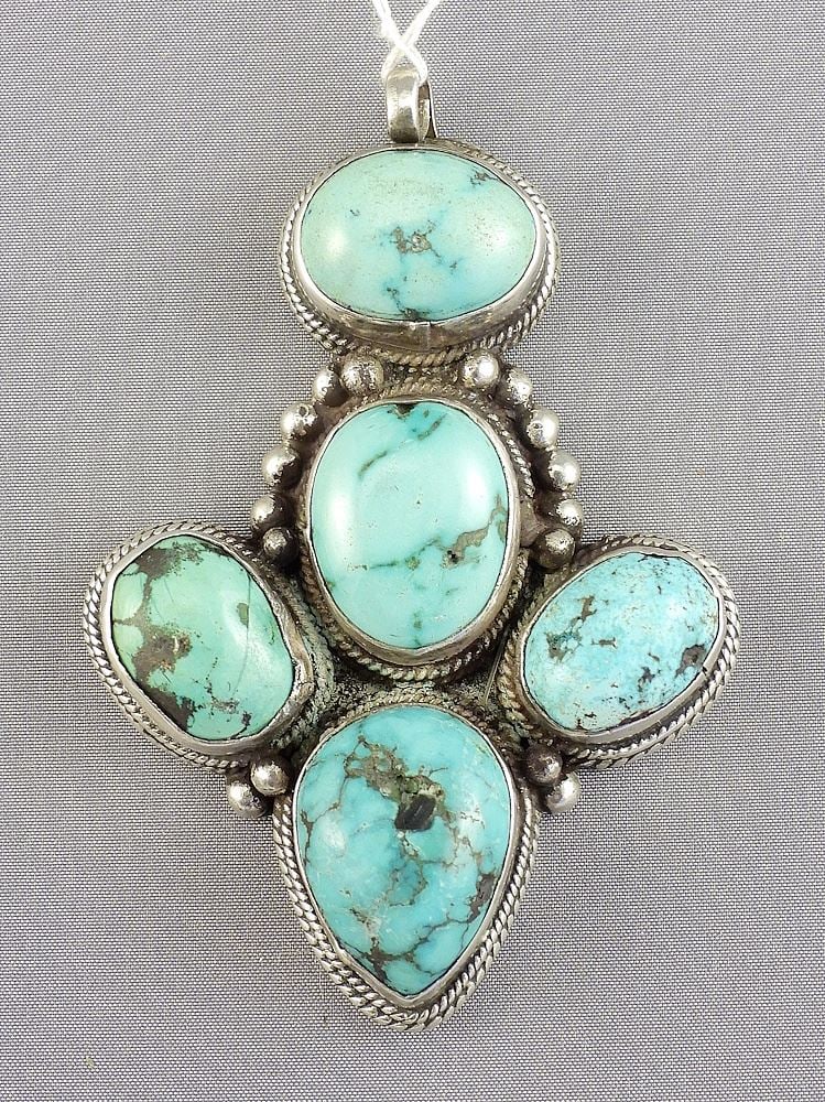 Navajo (925) Sterling Kingsman Turquoise Pendant, 2 7/8 x 1 7/8", 38g.: Navajo (925) Sterling Kingsman Turquoise Pendant, 2 7/8 x 1 7/8", 38g.