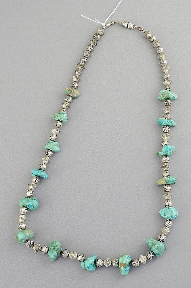 Old Navajo Chunky Turquoise & Silver Bead Necklace. (1 of 2)