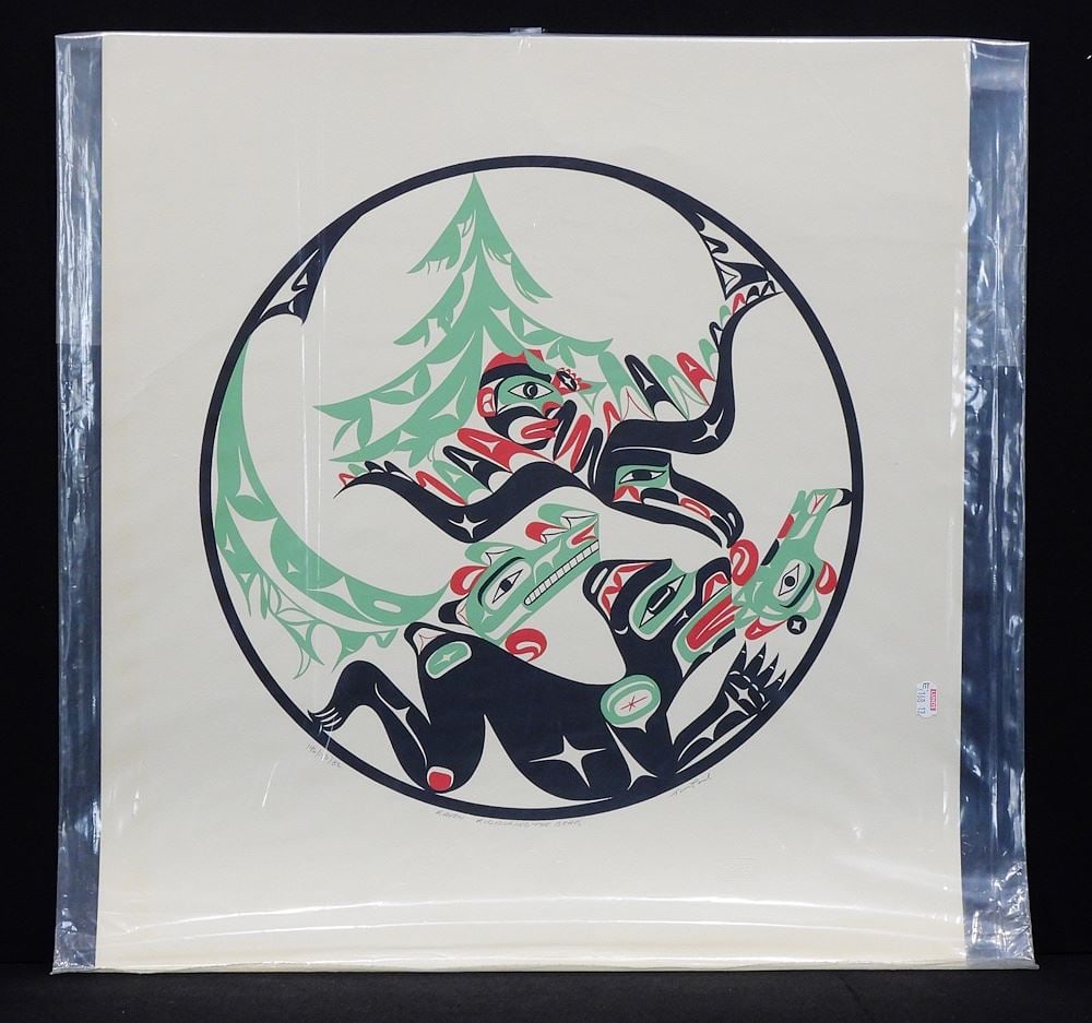 Nuu-Chah-Nulth Serigraph signed Tim Paul, 21 1/2 x 20","Raven Ridiculing The Bear" #146/150. (1 of 3)