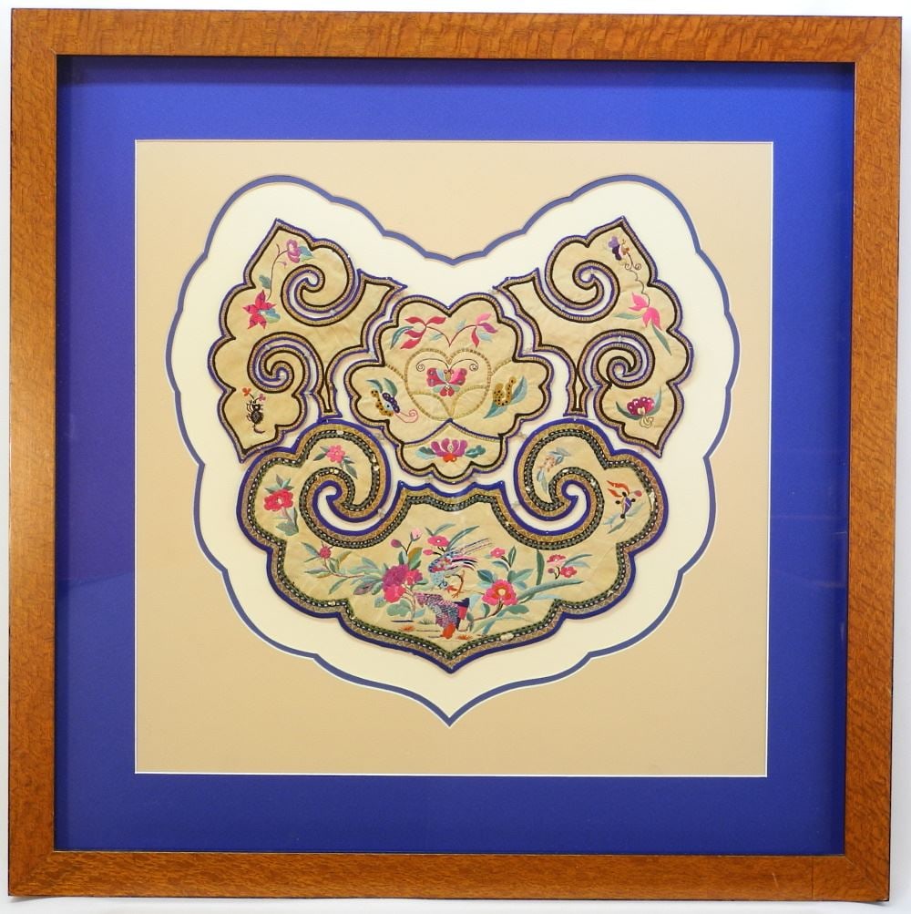 Chinese Silk Embroidery Collar, Framed, 18 1/2" x 18 1/2". (1 of 3)
