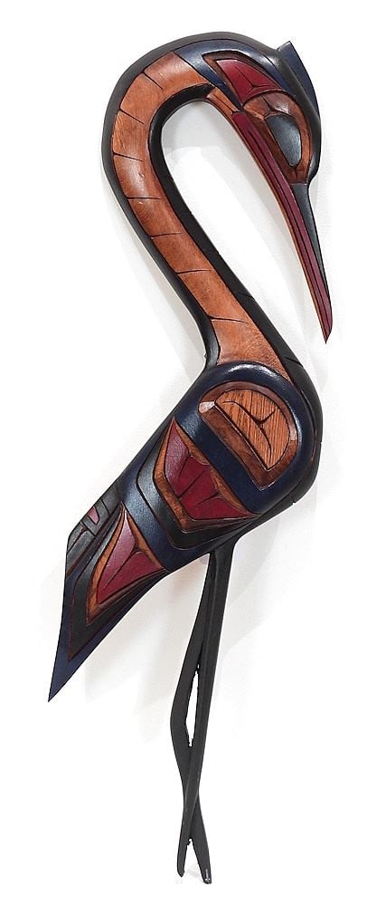 Northwest Coast Heron Panel Carving Monogrammed RLE, 20"L. (1 of 3)