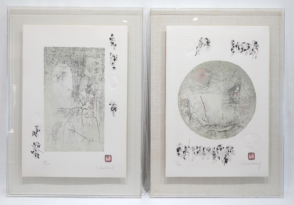 Two Colour Prints signed Le Ba Dang, 24 3/4 x 17" "La Barque" & "Le Papillon". (1 of 7)