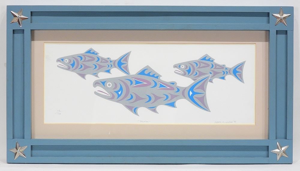 Coast Salish Serigraph signed Joseph M. Wilson '89, 7 1/8 x 19 1/4", "Salmon" #112/140. (1 of 3)