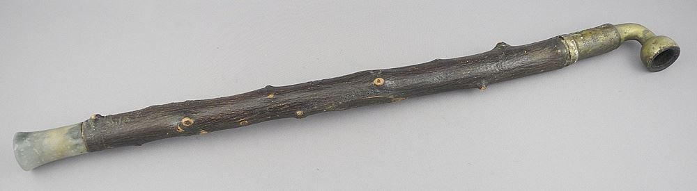Wood Branch Opium Pipe with Metal Bowl & Mouthpiece, 20"L, Acquired in China. (1 of 5)
