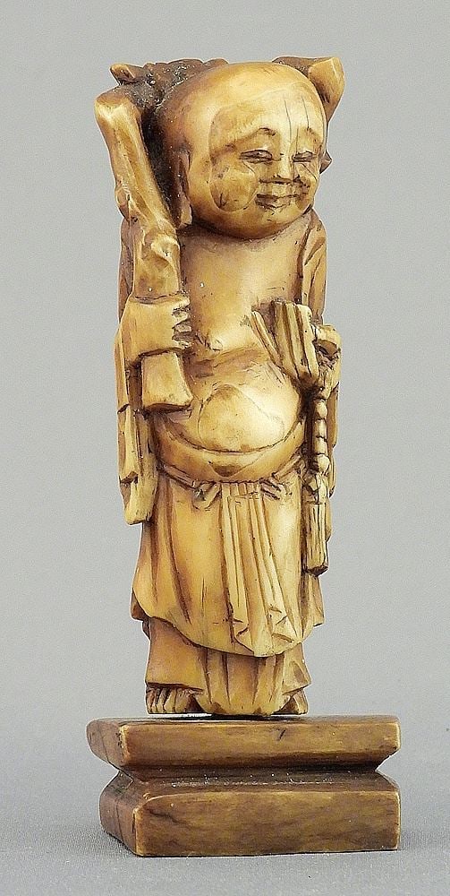 Old Chinese Carved Figure (2 5/8"h) on Stand, CANADIAN BIDDERS ONLY. (1 of 2)