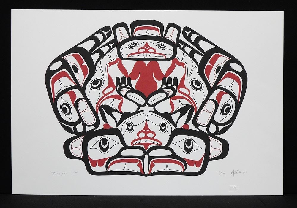 Nisga'a & Tlingit Serigraph signed Mike Dangeli, 15 x 22", "Premonition " #114/200.: Nisga'a & Tlingit Serigraph signed Mike Dangeli, 15 x 22", "Premonition " #114/200.