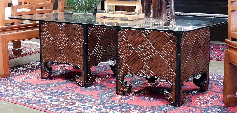 Pair of Japanese Lacquer Boxes, Each 16 1/2 x 16 x 16" w/Glass Top. (1 of 2)