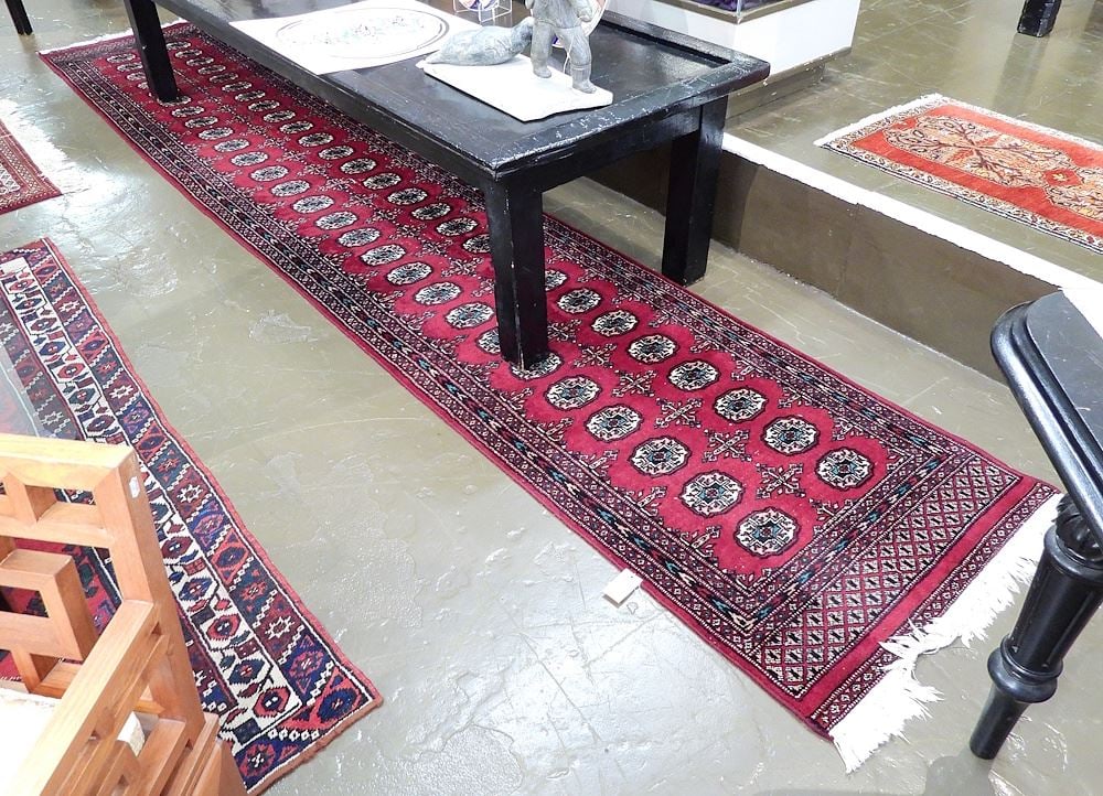 Wool & Cotton Bokhara Runner, 2'8" x 14'6" (middle noted).: Wool & Cotton Bokhara Runner, 2'8" x 14'6" (middle noted).