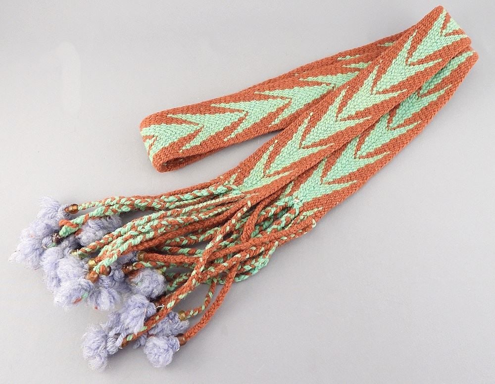 Osage Finger Woven Sash C.1900, 57"L (1 of 2)