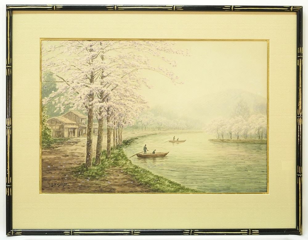Watercolour signed T.G.Yoshida, 12 1/4" x 18 3/8", "River in Spring": Watercolour signed T.G.Yoshida, 12 1/4" x 18 3/8", "River in Spring"