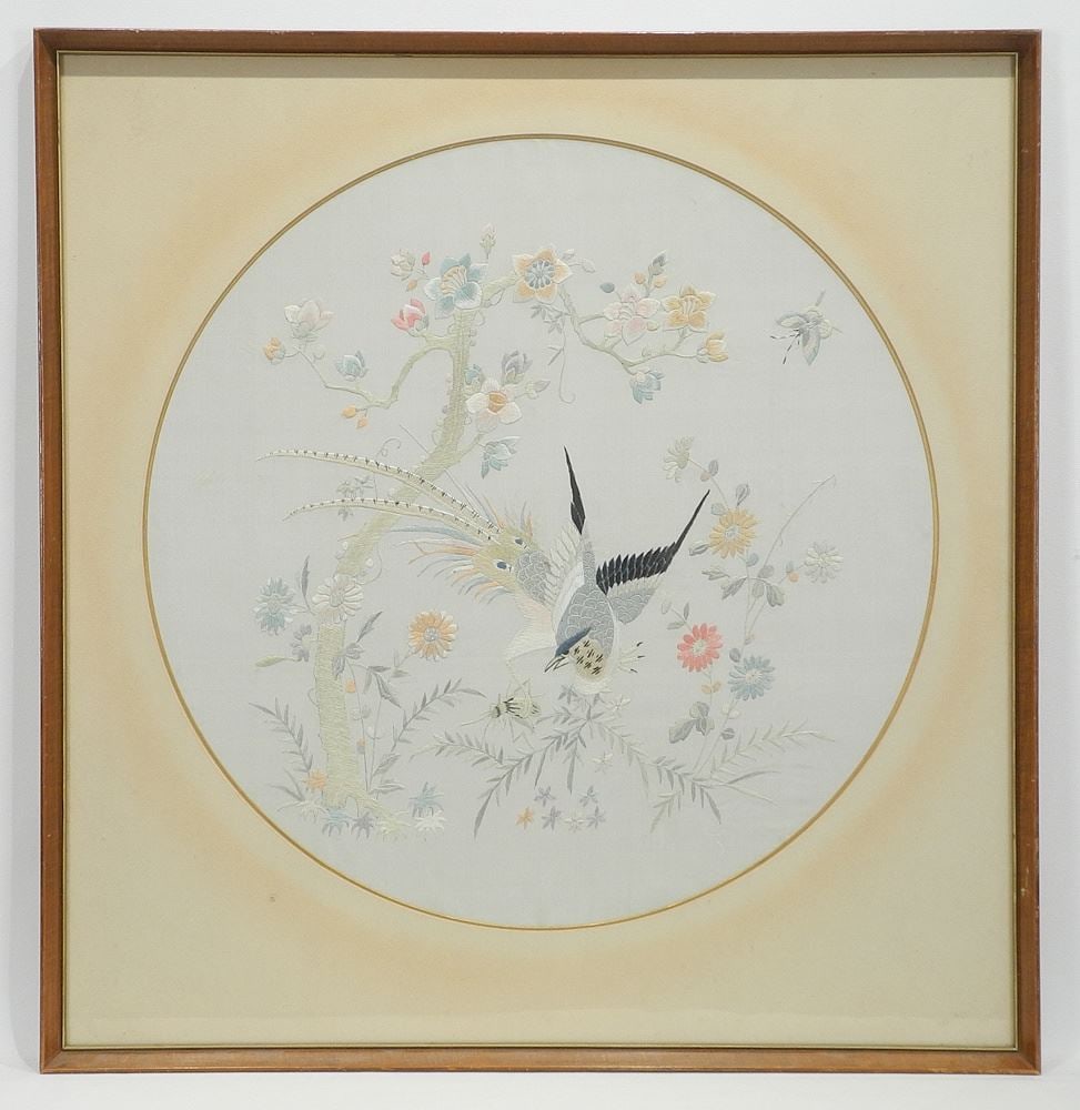 Chinese Silk Embroidery Roundel, 19 1/2" Diameter. (1 of 3)