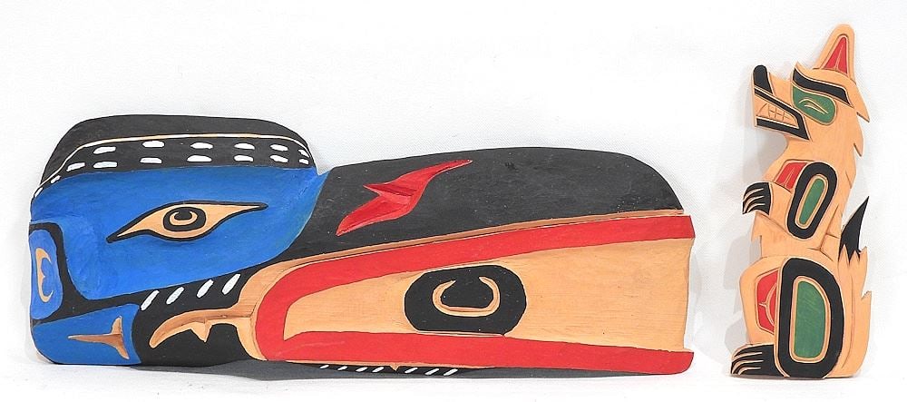 Two Northwest Coast Carved Plaques signed Earl Lace & Eddie Apodaca, 7 3/4 & 15"L. (1 of 2)