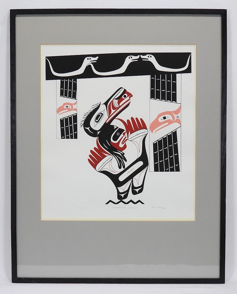 Hesquiat Serigraph signed Tim Paul, 16 1/2 x 14 1/2", "Thunderbird Dancer" #5/200. (1 of 4)