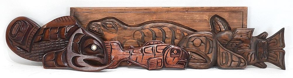 Four Northwest Coast Panel Carvings: Murphy/Cootes/Peters/Aleck, 11 - 21 1/5"L. (1 of 5)