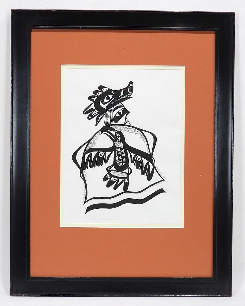 Mixed Media on Paper signed Tim Paul , 12 x 9", "West Coast Wolf Dancer", 1983. (1 of 4)