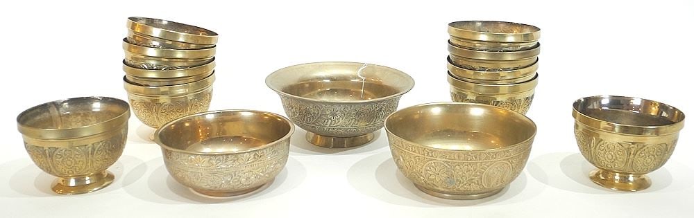 Collection of South Asian Brass Bowls, 13pcs. (1 of 3)