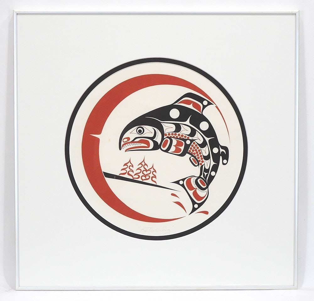 Unsigned Kwagiulth Serigraph by George Hunt Jr., 13 1/4" Diameter, "Returning" no edition #. (1 of 2)