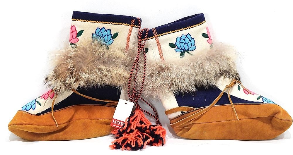 Pair of Embroidered Fur Trimmed Boots, 10 3/4"L. (1 of 4)
