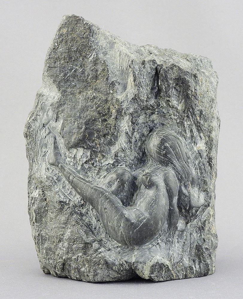 Mohawk Stone Carving signed John (Elliott), 5 1/4"h, "Female Figure".: Mohawk Stone Carving signed John (Elliott), 5 1/4"h, "Female Figure".