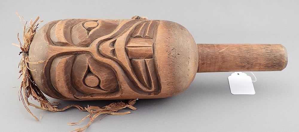 Kwagiulth Rattle Monogrammed RK (Richard Krawchuk), 12"L. (1 of 3)