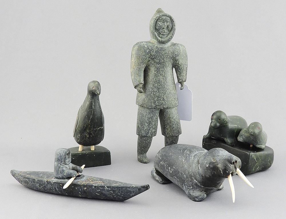 Collection of Small Inuit Carvings, 7 Pcs, Tallest 6 3/4"h. (1 of 4)